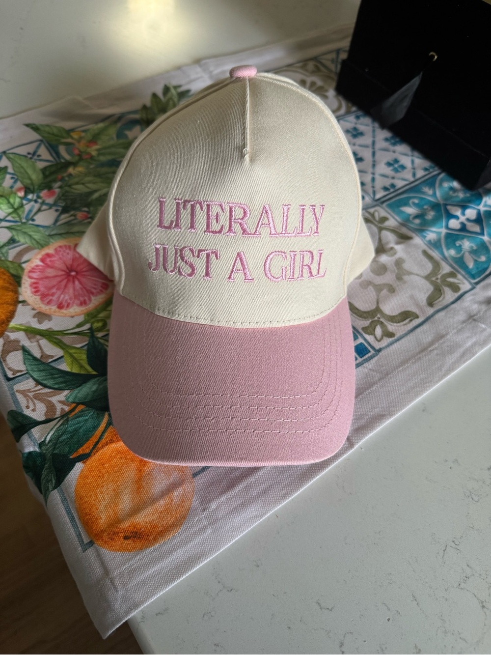 'Literally Just a Girl' Pink & Cream Baseball Cap